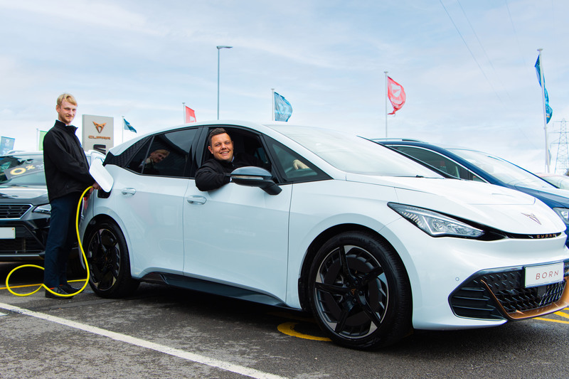 left to right - Jake Stansfield CUPRA specialist and new car sales manager Phil Burford 