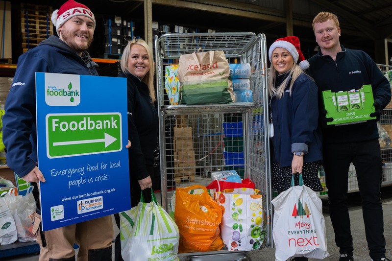 The first Pacifica team to volunteer at the foodbank distribution centre, (from left to right) Jordan Holmes, Dionne Dockerill, Keiron Griffiths and Olivia Bell
