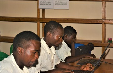 Pupils in Malawi using the recycled IT equipment 