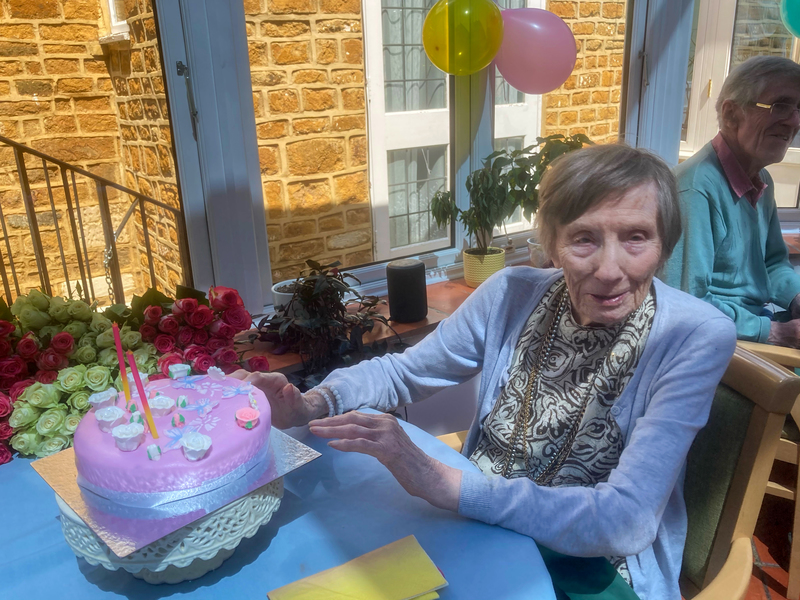 Joan Hearmon with her birthday cake