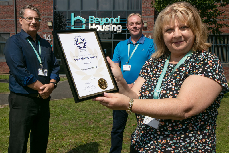 Celebrating Beyond Housin's recently awarded Gold Medal Award from RoSPA are (from left).. Senior Health & Safety Advisors Gavin Prothero and Paul Teece with Health & Safety Advisor Karen Stubbs