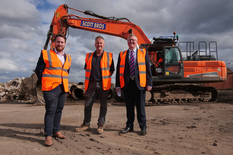 (L-R) Redcar MP Jacob Young with Peter Scott and Bob Borthwick on the site of Scott Bros’ new £4m wash plant