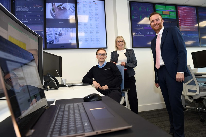 Stockton South MP Matt Vickers (right) with network infrastructure engineer Andrew Thompson and director Christine Gilbert during a visit to Odyssey Systems