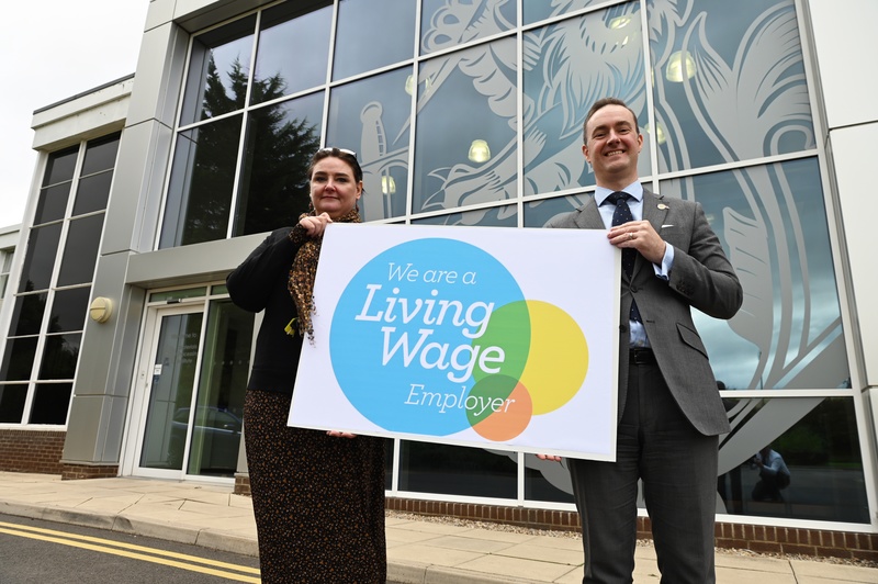 Melissa Bevington, Human Resources Manager, joins Chief Executive Chris McDonald to mark the Institute’s accreditation as a Living Wage employer