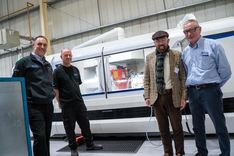 left to right: Mike Hutchinson, Managing Director at NTG, John Muirhead, CNC Engineer at NTG, Sir Brian Souter and Charlie Sampy, Director & Head of Operations at NTG