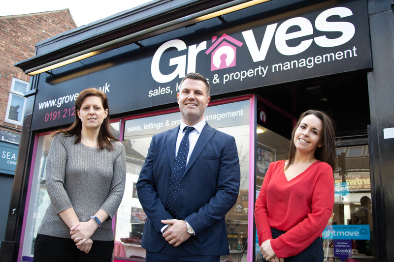 Wendy Leonard, Ben Quaintrell and Marie Wilmot, My Property Box’s head of lettings, outside Groves’ office in Jesmond, Newcastle