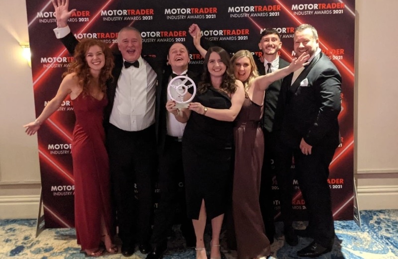 The MotorVise team collecting the award (L-R) are Philippa Hirst, Nick Coyle, Robert Gilham, Abbie Morton, Laura Lennon, Harry Potter, and Neil Carruthers