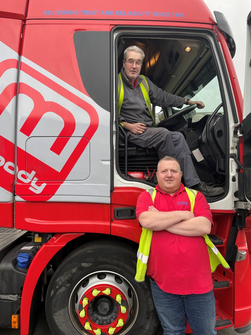 Michael Weightman (top) and Ray Armstrong have now gained their Class 1 licences since switching careers to join Moody Logistics