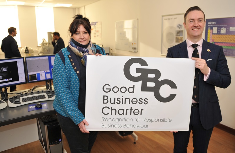 Melissa Bevington, the Institute’s Human Resources Manager with Chief Executive Office, Chris McDonald, after signing up to the Good Business Charter.