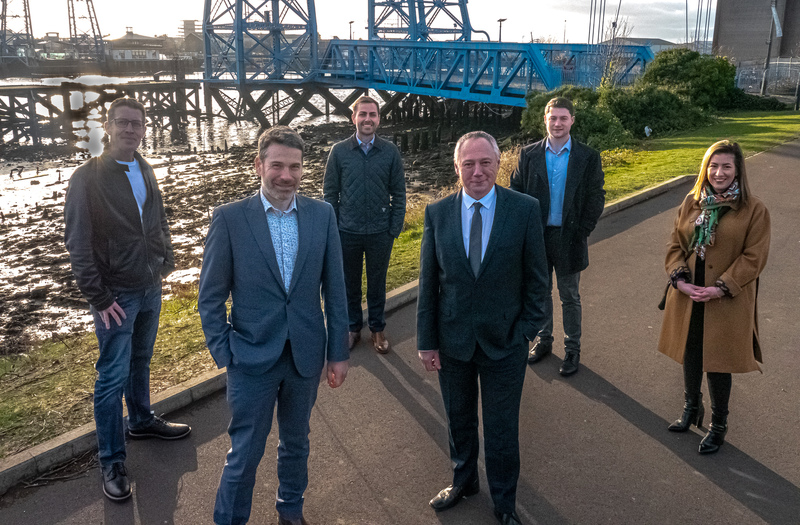 L-R: Dominic Lusardi, Digital Challenge Lead; Simon Green;  Sean Gill, Academic Health Science Network, North East & Cumbria; Martin Waters, Business Growth Manager, TVCA; Ryan Siddall of NEPIC, and Susan Ross, Social Enterprise Manager, Edge Innovation