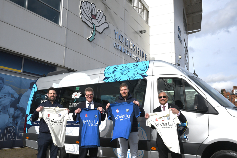 Left to right: Will Saville, the Managing Director for YCF, Robert Forrester, Chief Executive of Vertu Motors, Nick Robinson, the Education Manager for YCF and Lord Patel, Chair of Yorkshire County Cricket Club.