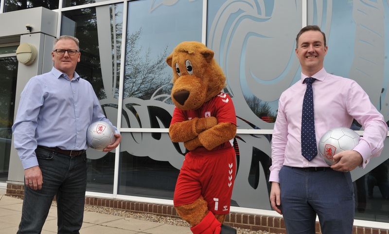 L-R: Phil Jones of Pearl Safety Solutions, Middlesbrough FC mascot Roary the Lion and Chris McDonald, Chief Executive of the Materials Processing Institute