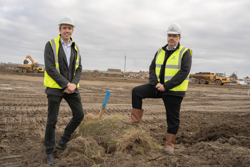 Fund Manager at Tier One Brendan O’Grady (left) with David Robinson (right) from Kenley Homes on the site of a 145-home development in Etherley Dene, County Durham, which is one of the schemes supported by PBLT in 2021