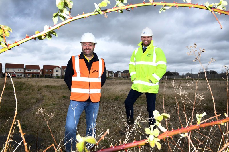 Livin chief executive Alan Boddy (left) and Dean Cook, managing director of Arlington Real Estate (right) on the site of the new bungalows for rent at DurhamGate