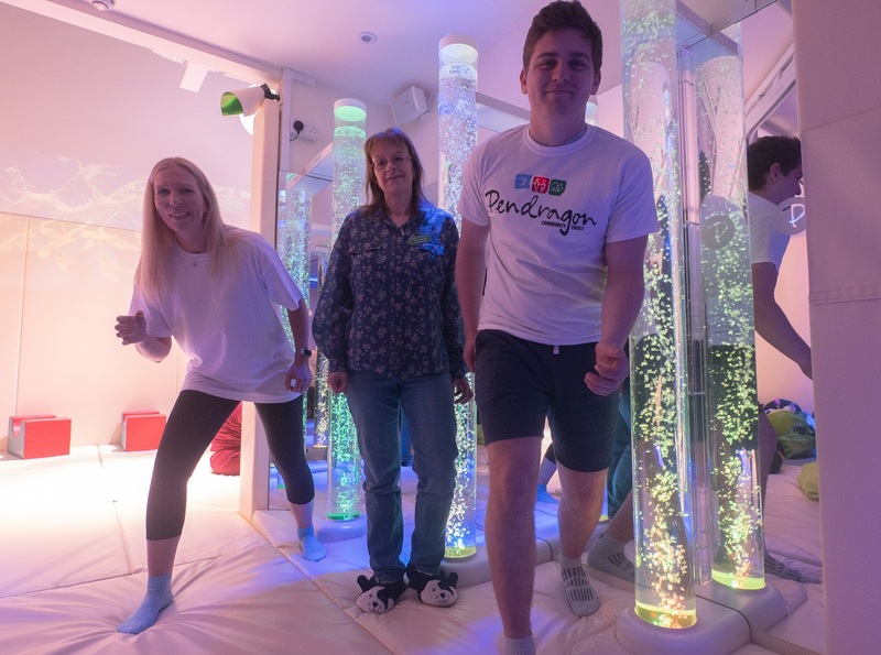 10k entrants Sally Bowen and Oliver Walters of Simon Bailes Peugeot with Jules Downes (centre) at the Pendragon Multi-Sensory Centre in Northallerton