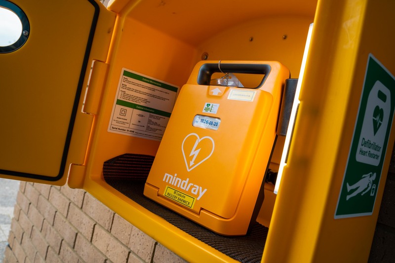 The defibrillator donated by Scott Bros which was recently installed outside IB Leisure in Ingleby Barwick