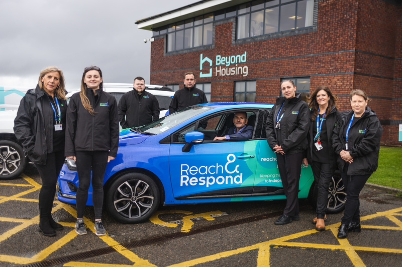 Jason Lowe, Beyond Housing Head of Independent and Supported Living (in car) with Reach and Respond colleagues in Redcar.