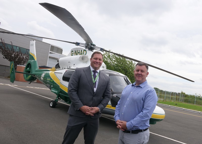 L-R: Lee Powell with GNAAS Chief Executive David Stockton at the charity’s Teesside base