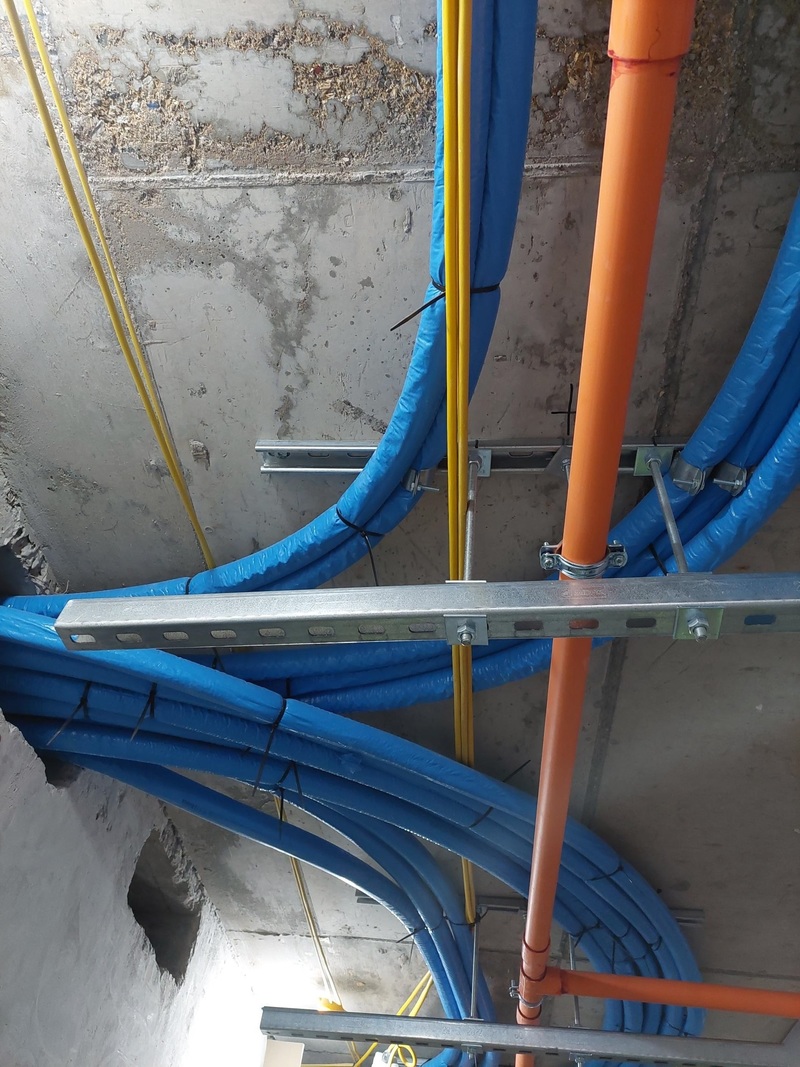 An example of pre-insulated pipework installed within a building