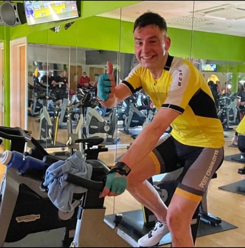 Ian taking part in a spin class at our Livingston club 