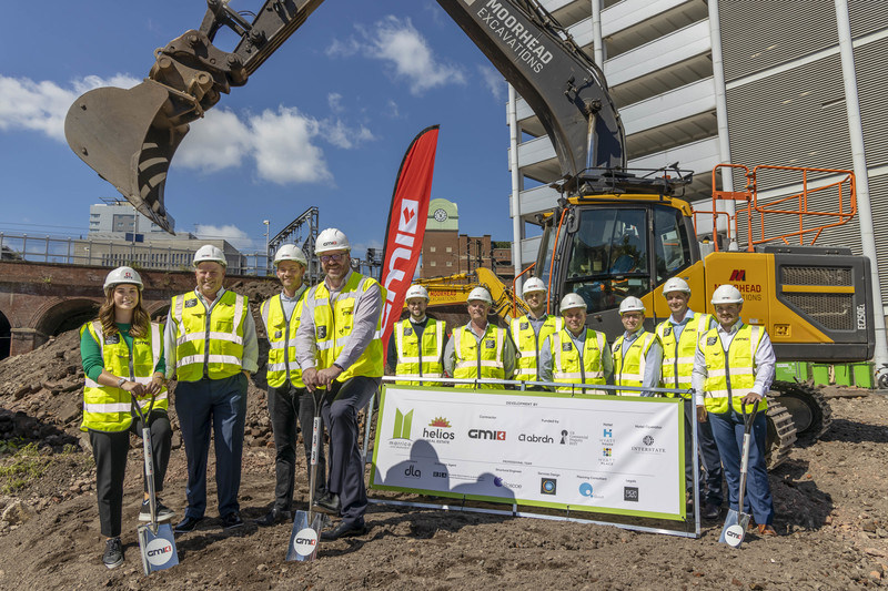 Members of the delivery team, including representatives of GMI Construction Group, Marrico, Helios, and Abrdn, mark the start of the Hyatt Leeds development