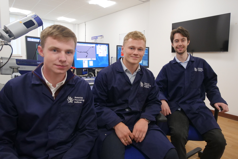 Millman scholars (L-R) Rob Hillier, Sam Brown, and Billy Quartermain at the Materials Processing Institute