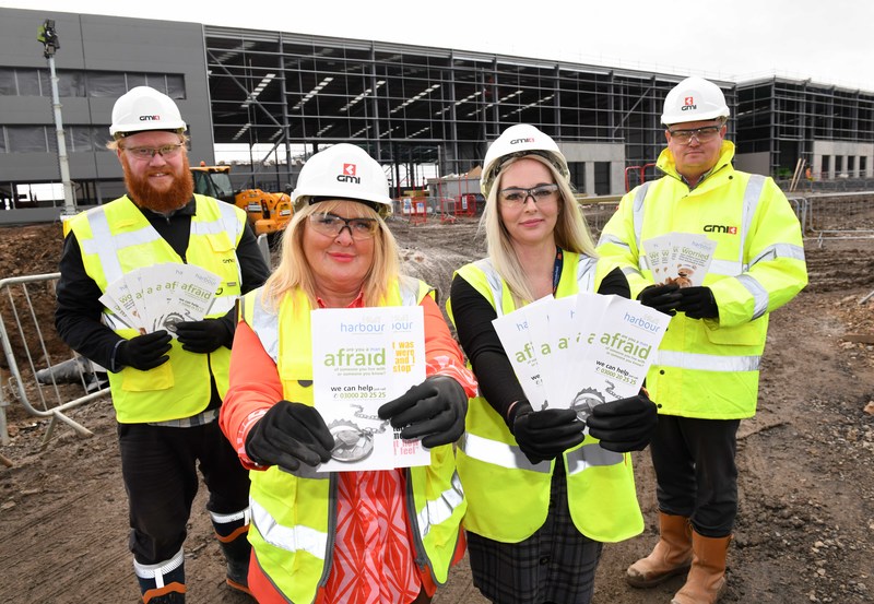  (l-r) Jonathan Redman, GMI Project Manager, Pam Green, GMI Responsible Business Partner, Sarah MacHallum of Harbour and James McNeilly, GMI Project Manager on the site at Hillthorn Business Park