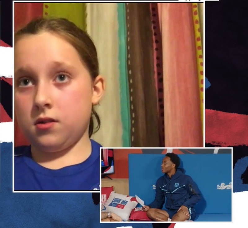 Brayton Belles’ Sophie Ball appears on England FA’s Lions’ Den show with her hero and guest star Raheem Sterling