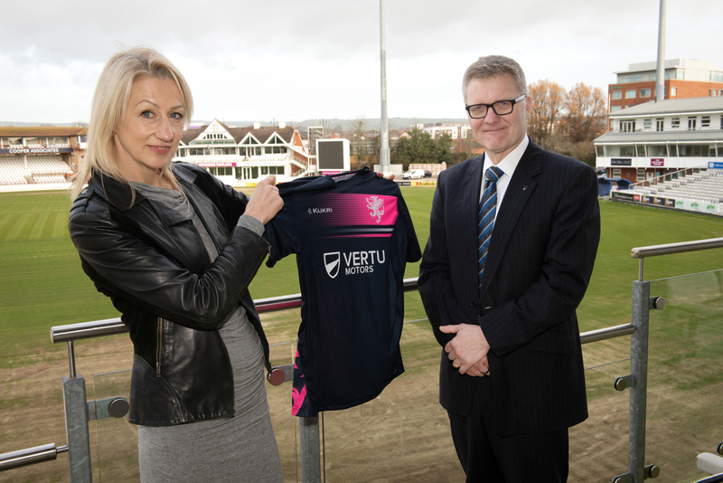 Caroline Herbert, Commercial Director at Somerset Cricket Club with Robert Forrester, Chief Executive of Vertu Motors plc