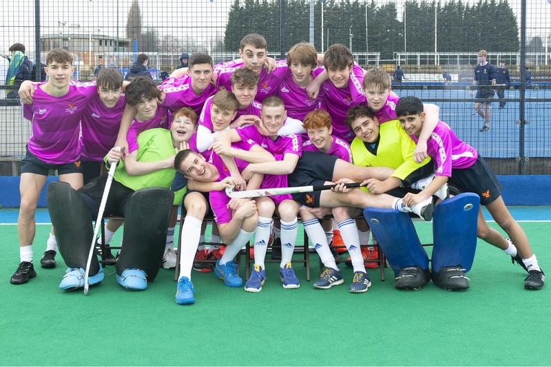 The Under 16 boys Hockey team after winning the trophy 