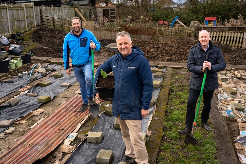 L-R: Paul Connor, Peter Scott, and Bill Scott, at work to revive a former allotment to grow vegetables for a community grocery