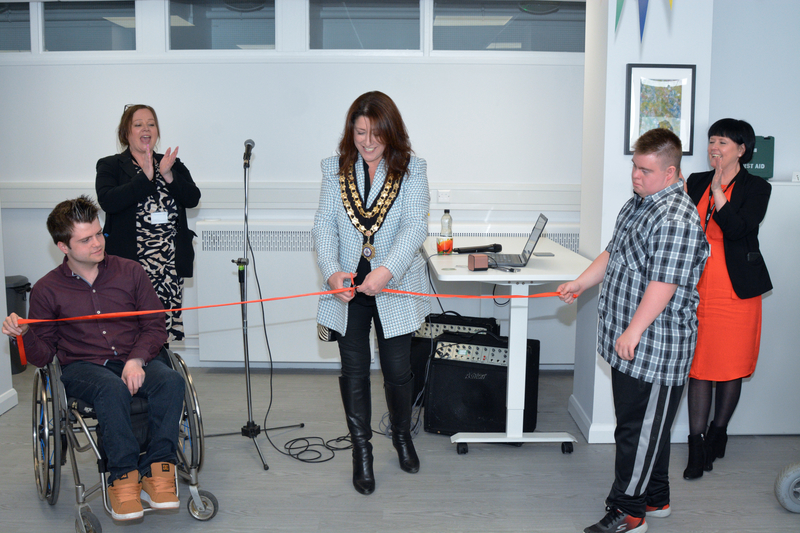 Supported by Students from Beaumont College South Lakes, the Mayor of Ulverston, Councillor Michelle - with  principal Angela Johnson back left and Lead Tutor Lorraine Jones back right  -  formally opens the new campus in Ulverston