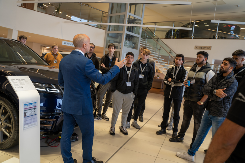 Students from Leeds City College’s Engineering School with Rik Shields of Vertu Leeds Jaguar Land Rover