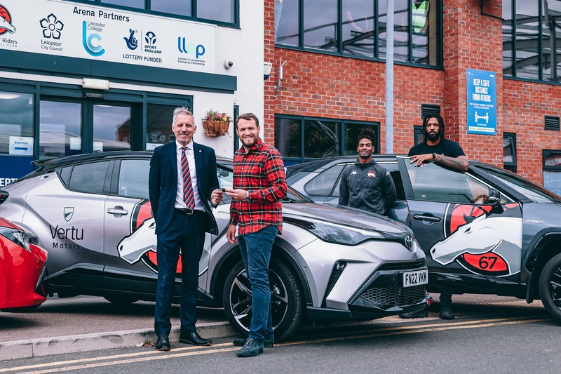 L2R Chris Taylor, Operations Director at Vertu Motors, Russell Levenston, Managing Director of Leicester Riders, Conner Washington and Mo Walker of Leicester Riders