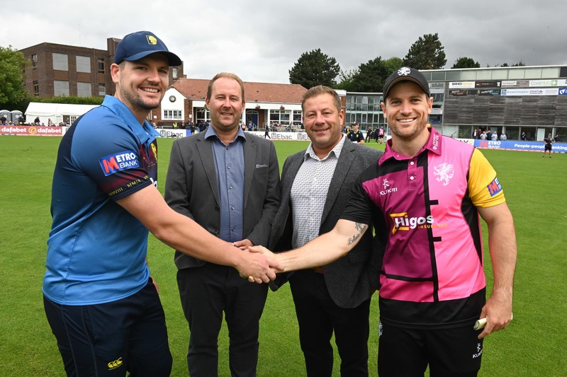 l to r: Alex Lees, Captain, Durham Cricket Club, Paul Crawley, Tier One Capital, Fund Management; Steve Hart, Director, Central Employment and Sean Dickson, Captain, Somerset Cricket Club.