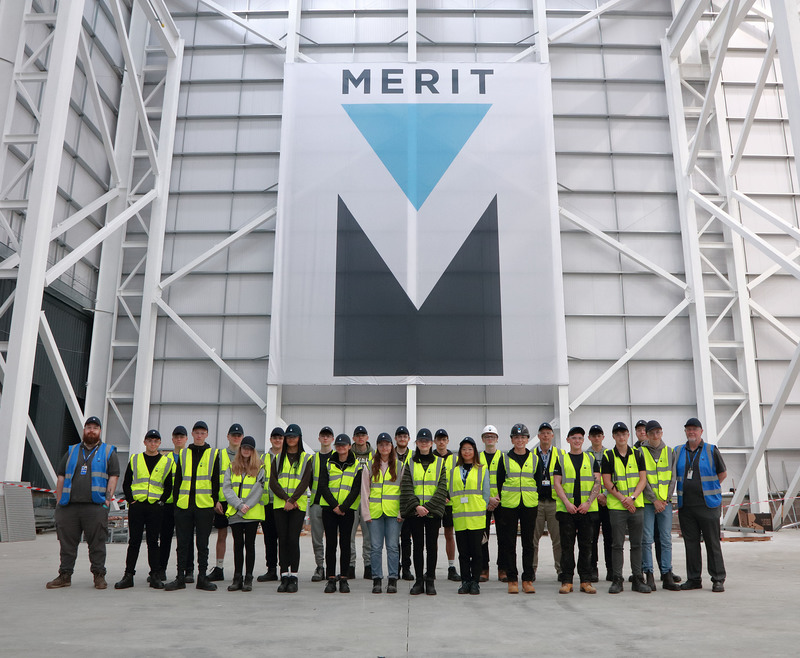 Merit’s new engineering apprentices with Kris Archer, Skills Coach in Engineering at Northumberland College; Li Xue, CEO at TDR Training; Andrew Thorpe, Business Development Manager at TDR Training; Katy Connelly, VDC Automation Implementation Manager at 