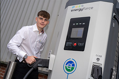 Matthew Bleasby with EnergyForce chargers being installed across 17 Rybrook Automotive sites