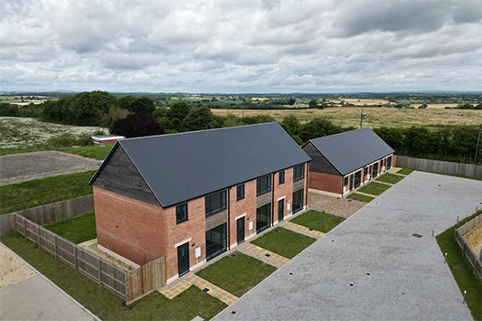 Bird's-eye view of the affordable homes  