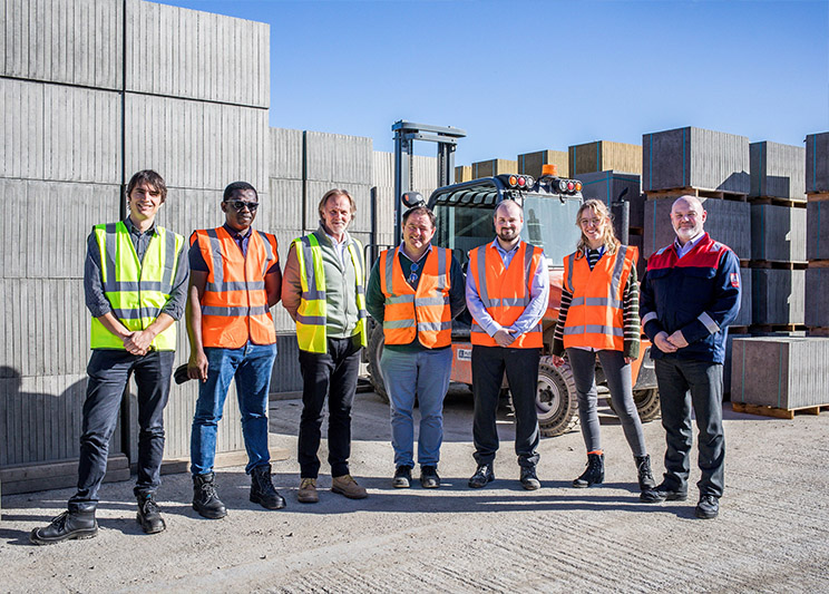 L-R:Andy Johnson (Oakdale), Wisdom Asotah, (Materials Processing Institute) Michael Jonas and Nick Tutty (Oakdale) with the Institute’s Sam Bell, Molly Watson and Richard Birley pictured at Oakdale's plant