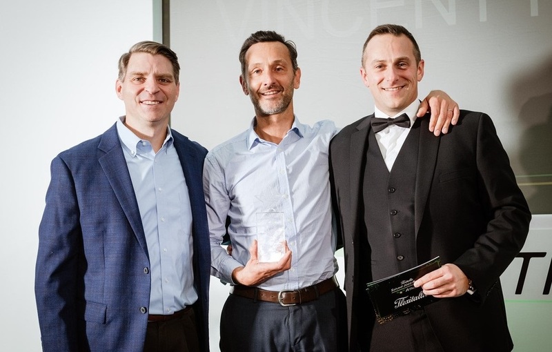 Lane Walker, CEO of Flexitallic, Vincent Hauwel, with his Global Bronze award, and Sam Bradley, Global Director of Sales