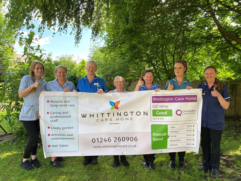 Some of the team from Whittington care home after receiving its recent Good rating from the CQC 