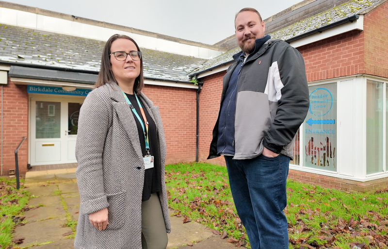 Rachael Crooks, Community Partnership and Engagement Manager at Beyond Housing pictured at Birkdale Community Centre with Adam Brook Adam Brook from Grangetown Generation