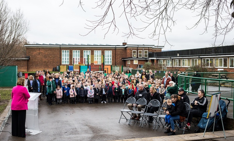 The whole school takes part in a service of dedication for the Luke’s memorial garden.