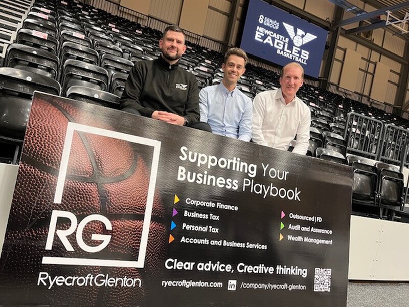 (left to right) Marc Steutel, Head Coach Newcastle Eagles, with Dan Cooper, and Paul Blake 