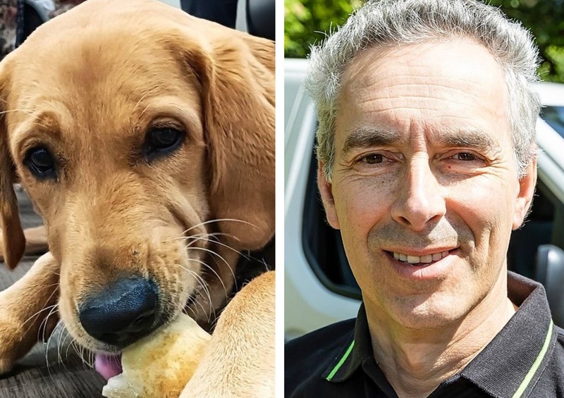 Guide Dogs trainee pup Ralph and Andy Hart of Ovenu Pinner
