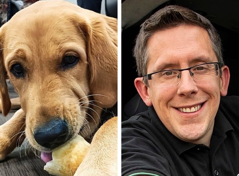 Guide Dogs trainee pup Ralph and Mike Gambrill of Ovenu Bicester and Banbury