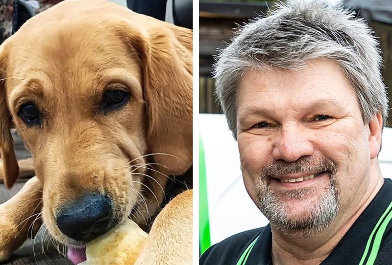 Guide Dogs trainee pup Ralph and Richard Lawrence of Ovenu Fareham