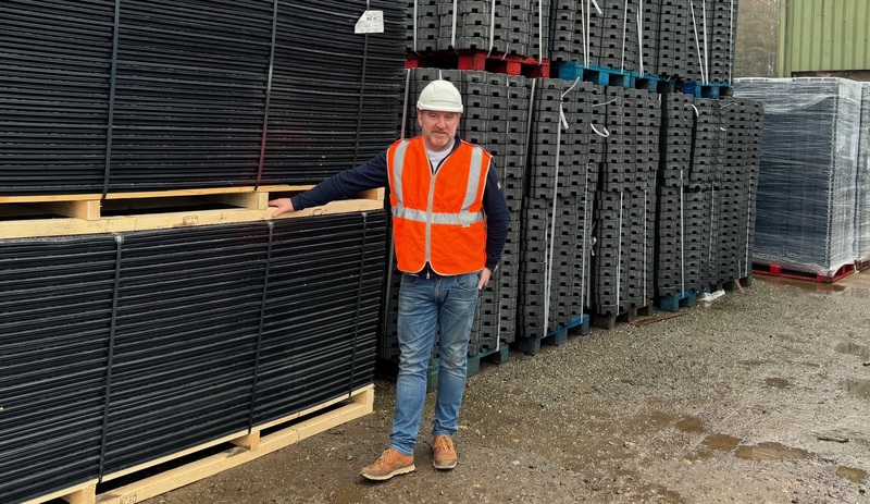 Simon Adams, Managing Director of Groundtrax with its trackway and truck grade cellular paver products ready for dispatch from the company’s facility in North Yorkshire