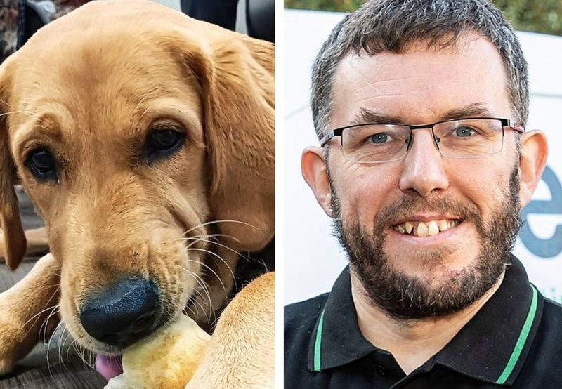 Guide Dogs trainee pup Ralph and Andrew Bowcott of Ovenu Telford South