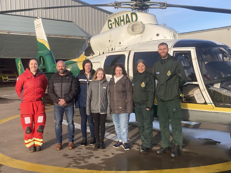 GNAAS doctor Laura Duffy, Andy Cross, son Dayton, daughter Erin, wife Carrie, NWAS paramedics Jules Funnell and Alex Heasman